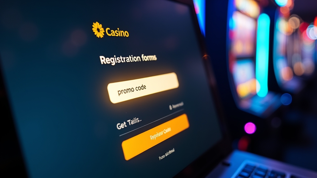 Formulario de registro con campo para código promocional en un entorno de casino oscuro